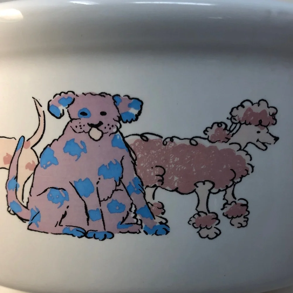 White Ceramic large Dog Bowl with Colorful Dog Design beautiful colors